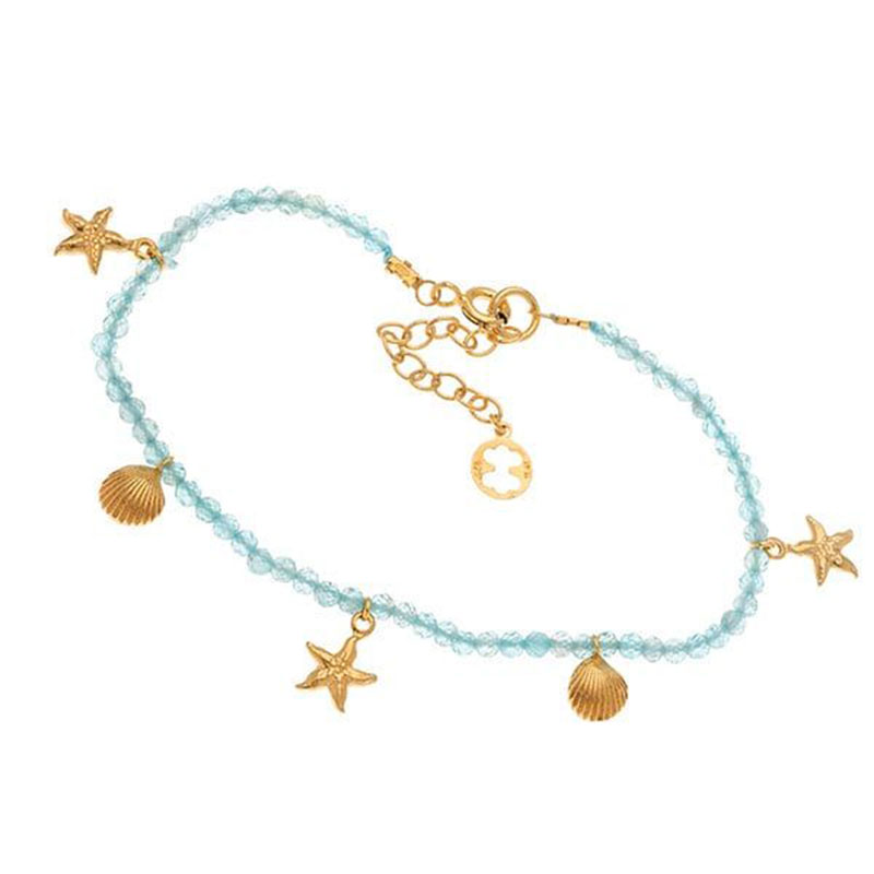 Γυναικείο Βραχιόλι από Επιχρυσωμένο Ασήμι 925° με Φυσικές Ακουαμαρίνες & Θαλασσινά Στοιχεία.