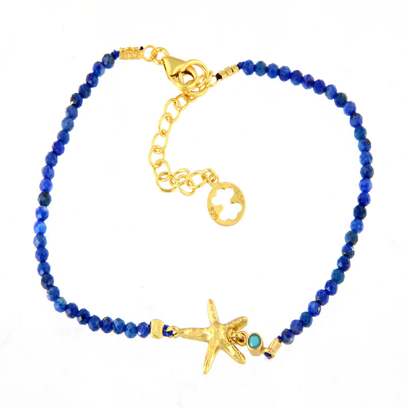 Γυναικείο Βραχιόλι από Επιχρυσωμένο Ασήμι 925° με Φυσικούς Λάπις Λάζουλι & Αστερία.