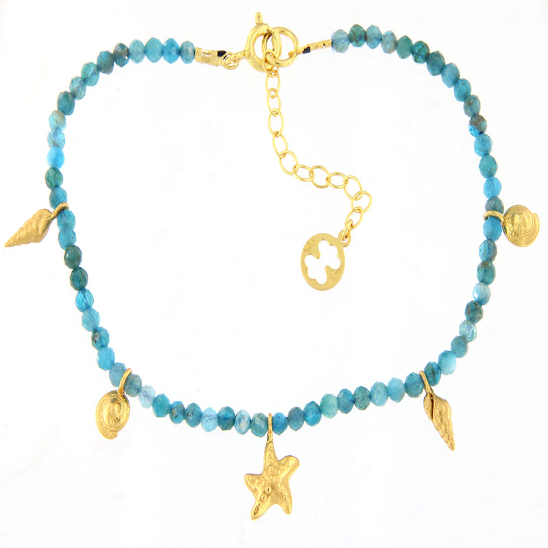 Γυναικείο Βραχιόλι από Επιχρυσωμένο Ασήμι 925° με Φυσικό Απατίτη & Θαλασσινά Στοιχεία.