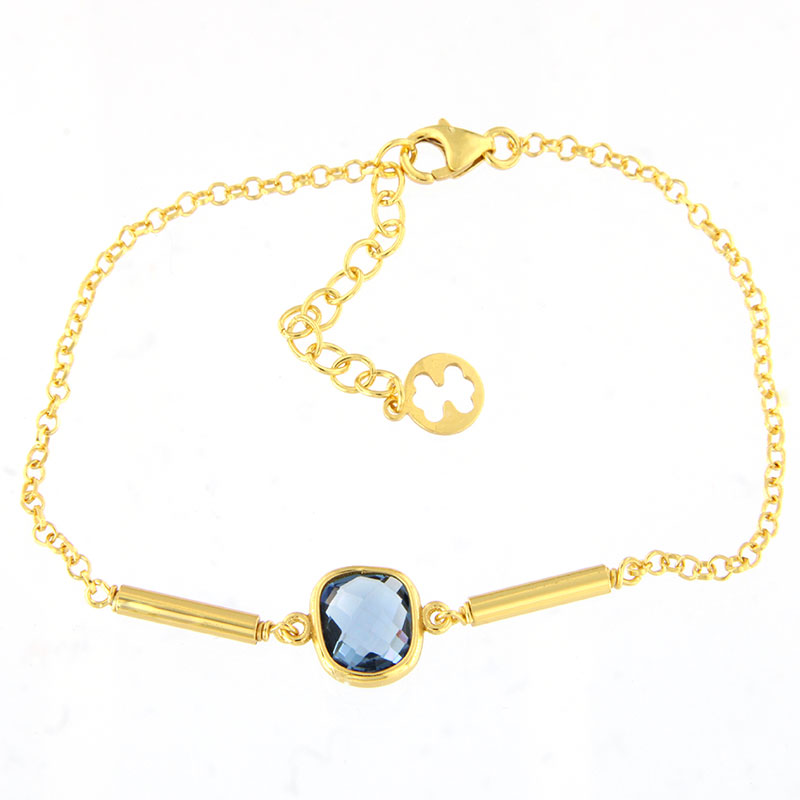 Γυναικείο Ασημένιο Επιχρυσωμένο Βραχιόλι 925ο με Κρύσταλλο Cushion.