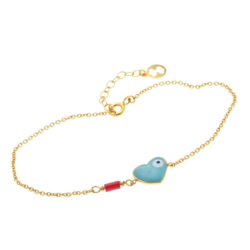 Γυναικείο Βραχιόλι από Επιχρυσωμένο Ασήμι 925° με Καρδιά-Ματάκι από Σμάλτο & Κοράλλι.