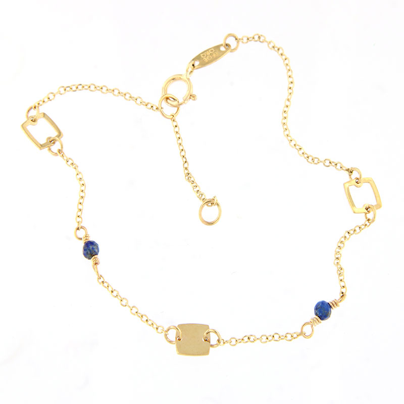 Γυναικείο Χρυσό Βραχιόλι Κ9 με Αλυσίδα & Τετράγωνα Στοιχεία με Φυσικό Λάπι Λάζουλι.