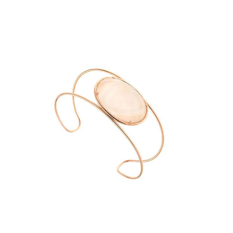 Γυναικείο Ασημένιο Βραχιόλι 925° με Ροζ Επιχρύσωμα & Rose Quartz Χειροπέδα.