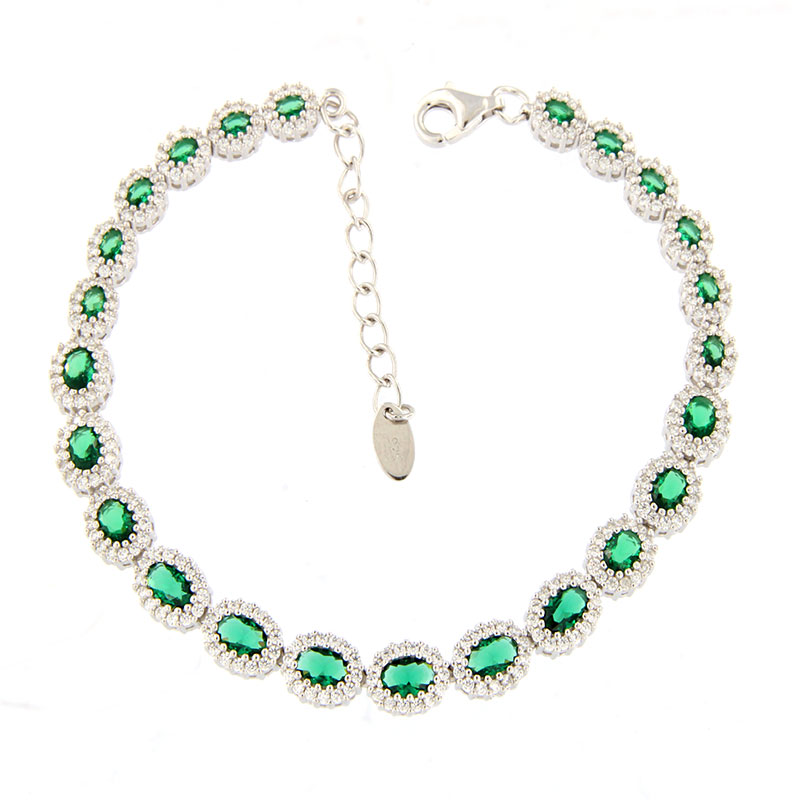 Βραχιόλι Ροζέτες με Πράσινα & Λευκά Ζιργκόν – Ασήμι 925°.