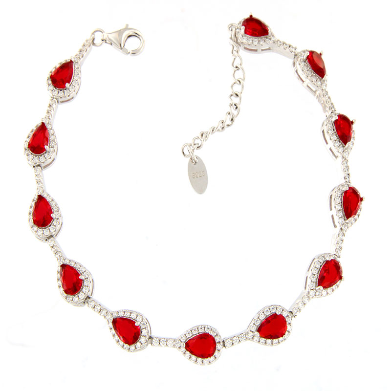 Βραχιόλι Ριβιέρα με Κόκκινα & Λευκά Ζιργκόν σε Σχήμα Σταγόνας – Ασήμι 925°.