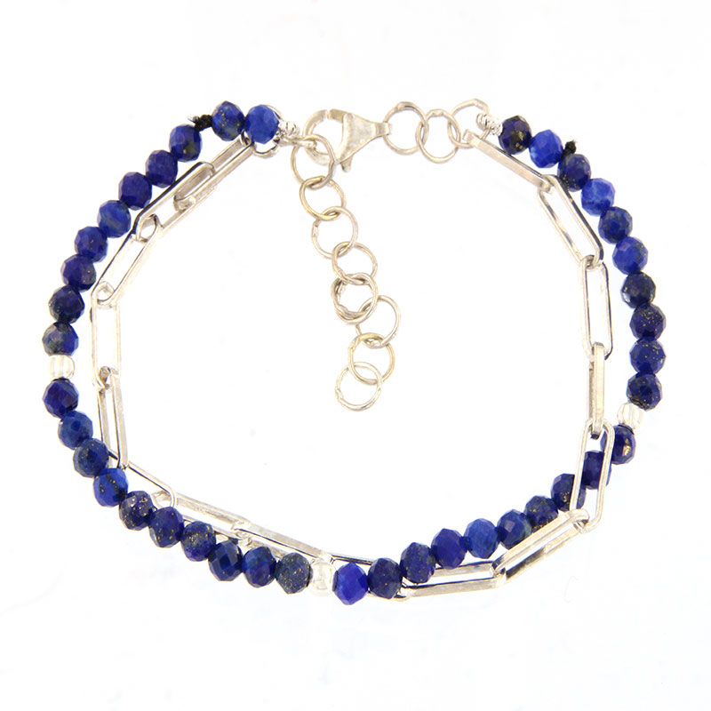 Γυναικείο Βραχιόλι από Ασήμι 925° με Λάπις Λάζουλι & Αλυσίδα.