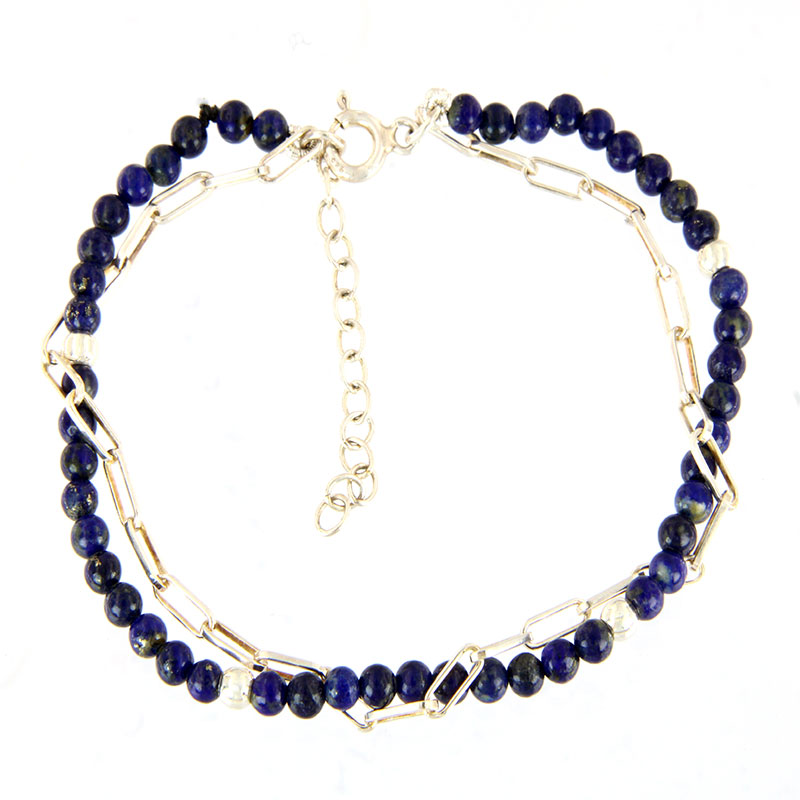 Γυναικείο Βραχιόλι από Ασήμι 925° με Λάπις Λάζουλι & Αλυσίδα.