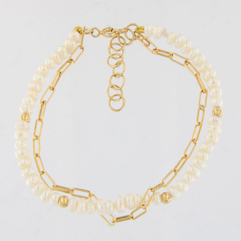 Γυναικείο Βραχιόλι από Ασήμι 925° με Μπαρόκ Μαργαριτάρια & Αλυσίδα.