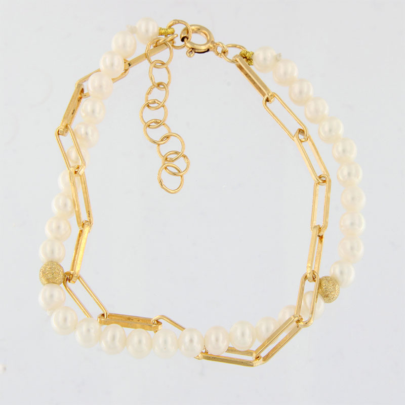 Γυναικείο Βραχιόλι από Ασήμι 925° με Στρογγυλά Μαργαριτάρια & Αλυσίδα.