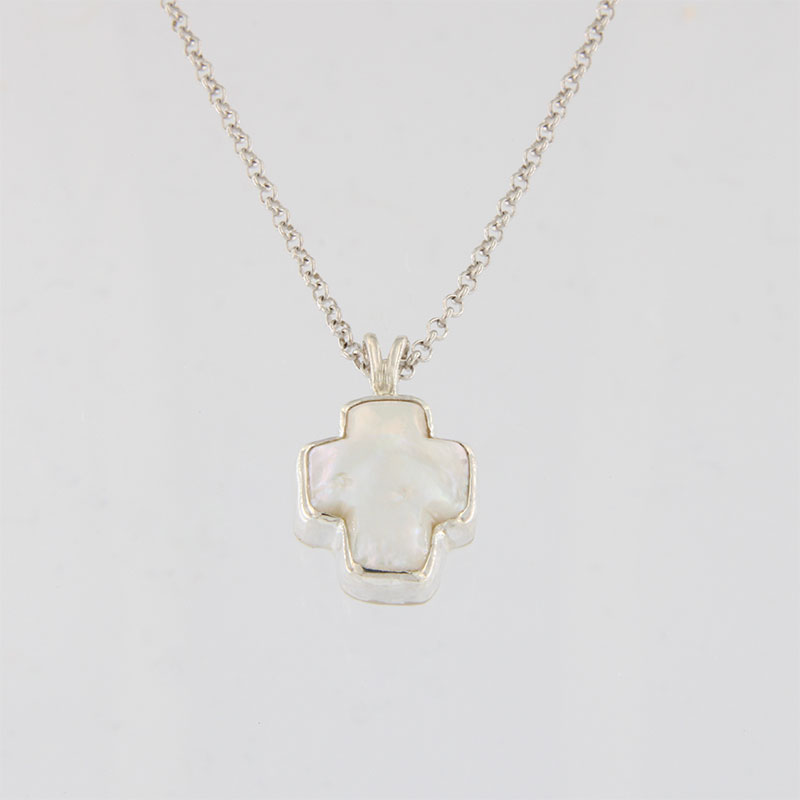 Γυναικείος Χειροποίητος Σταυρός από Ασήμι 925° με Αλυσίδα & Φυσικό Ακατέργαστο Μαργαριτάρι.