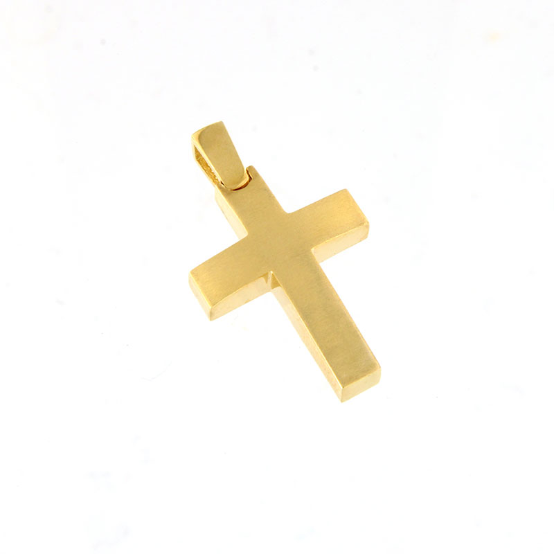 Χειροποίητος Χρυσός Βαπτιστικός Σταυρός Κ14 για Αγόρι – Ματ & Λουστρέ Επιφάνεια.