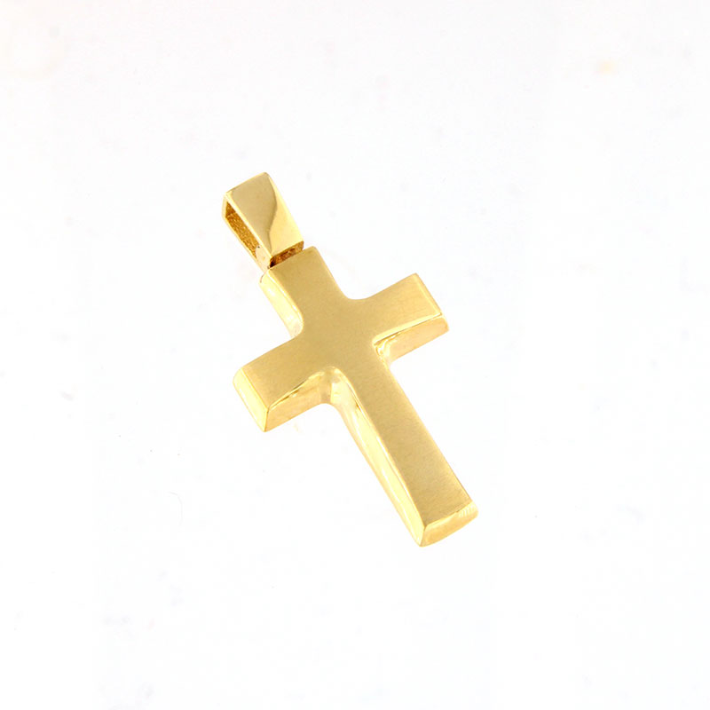 Χειροποίητος Χρυσός Βαπτιστικός Σταυρός Κ14 για Αγόρι – Ματ & Λουστρέ Επιφάνεια.