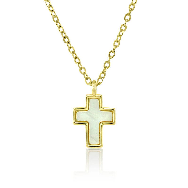 Γυναικείος Ασημένιος Επιχρυσωμένος Σταυρός με Φίλντισι και Αλυσίδα 925.