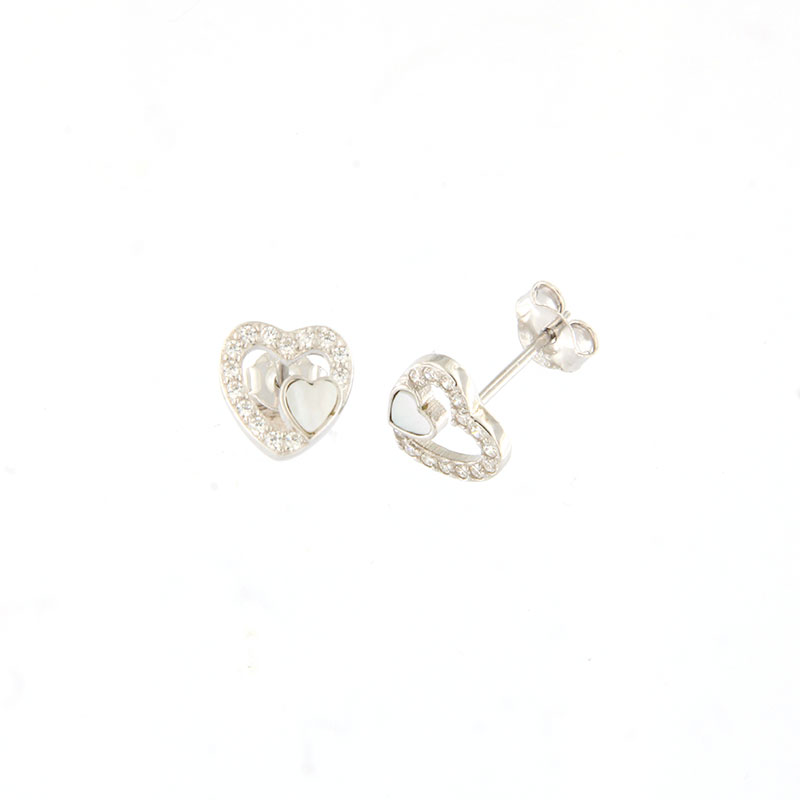 Παιδικά Ασημένια Σκουλαρίκια Καρδιά με Φίλντισι και Ζιργκόν.