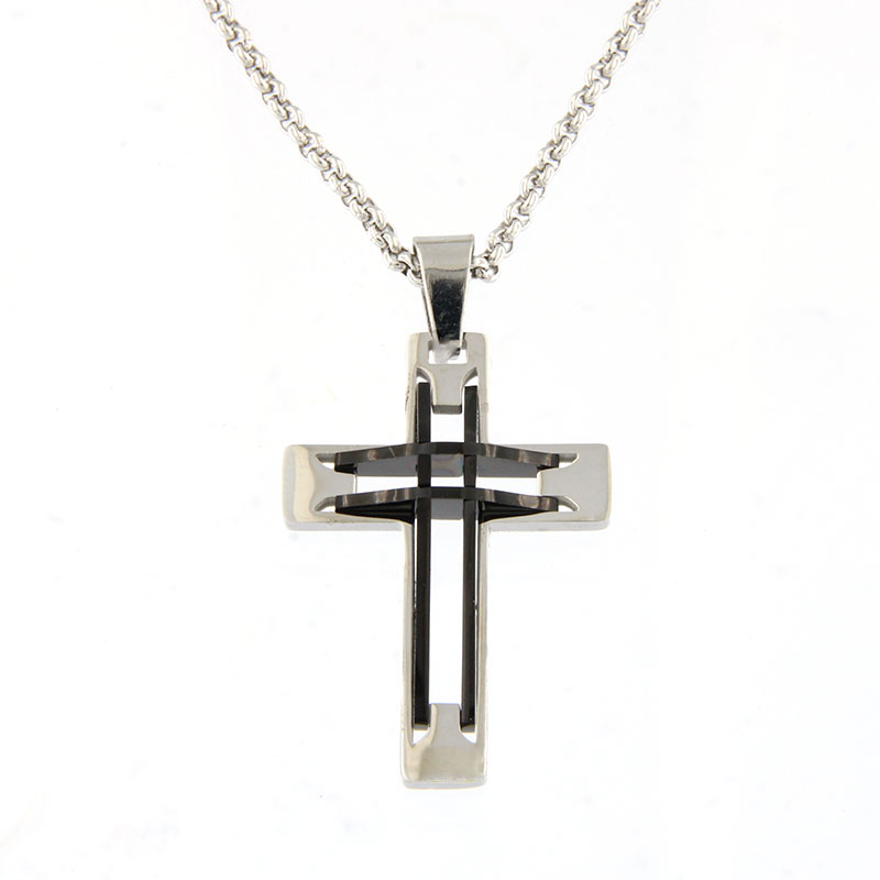 Ανδρικός Σταυρός από Ανοξείδωτο Ατσάλι 316L σε Μαύρη Πλατίνα και Ασημί.