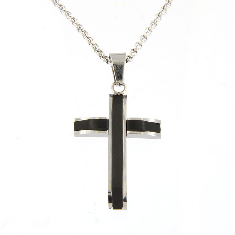 Ανδρικός Σταυρός από Ανοξείδωτο Ατσάλι 316L σε Μαύρη Πλατίνα και Ασημί.