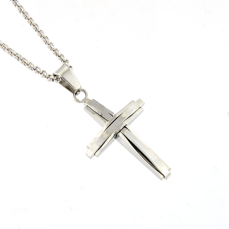 Ανδρικός Σταυρός από Ανοξείδωτο Ατσάλι σε Ασημί.