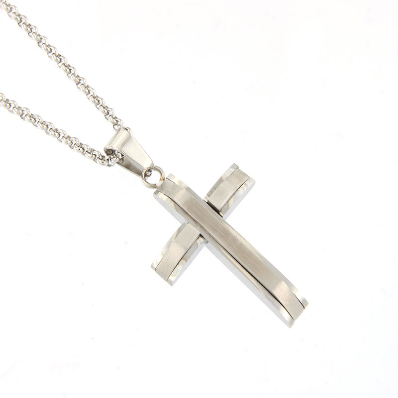 Ανδρικός Σταυρός από Ανοξείδωτο Ατσάλι σε Ασημί.