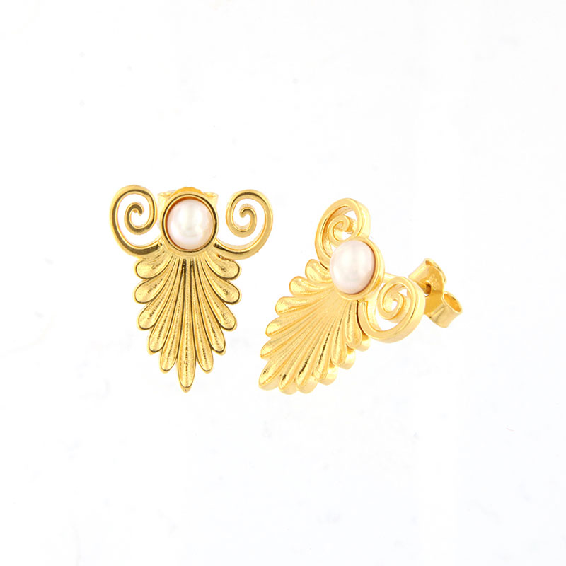 Γυναικεία Επιχρυσωμένα Ασημένια Σκουλαρίκια Ακροκέραμο 925 με Μαργαριτάρια.