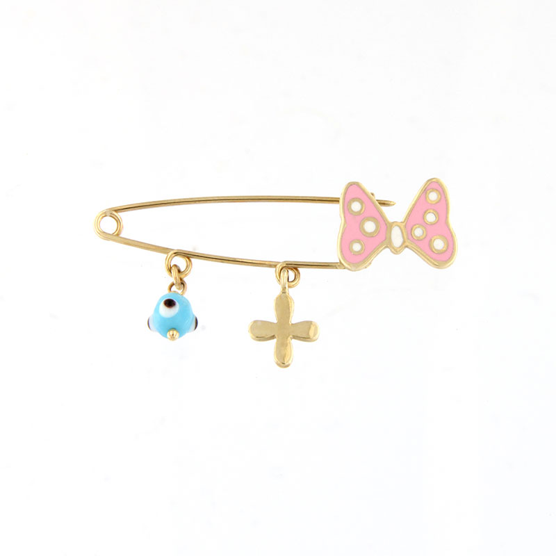 Παιδική Χρυσή Παραμάνα Κ9 για Κορίτσι με Πεταλούδα, Σταυρό και Ματάκι