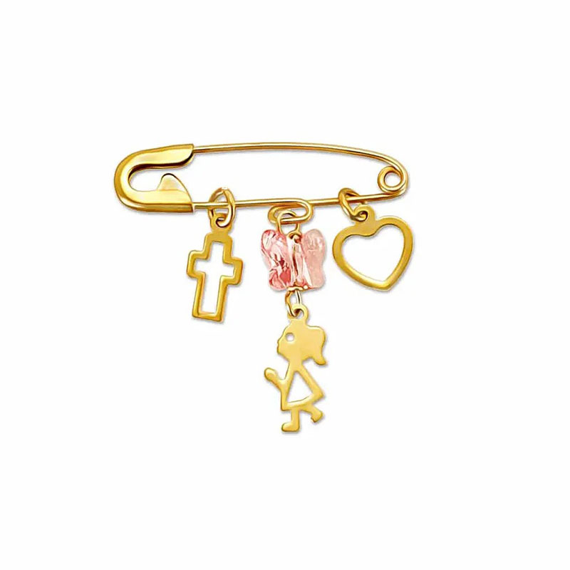 Παιδική Χρυσή Παραμάνα για Κορίτσι Κ14 με Σταυρό, Κορίτσι, Καρδιά και Πεταλούδα.