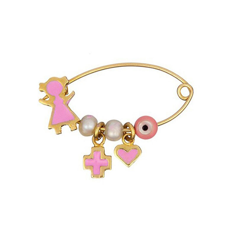 Παιδική Χρυσή Παραμάνα για Κορίτσι Κ14 με Κορίτσι, Σταυρό, Καρδιά και Ματάκι.