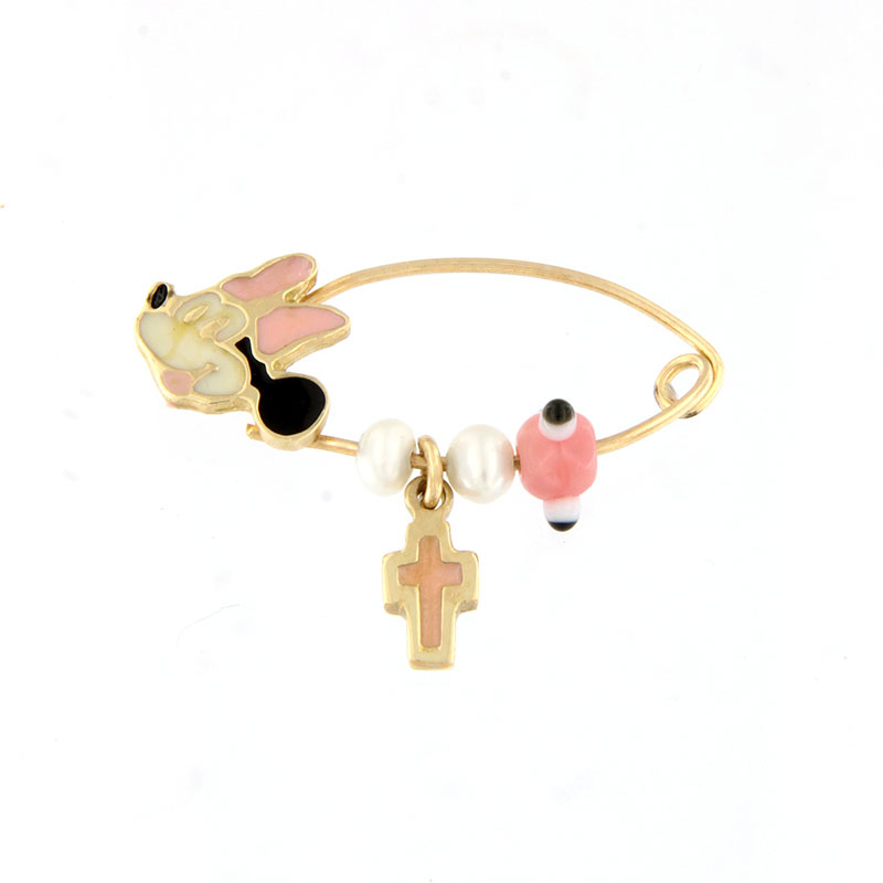 Παιδική Χρυσή Παραμάνα για Κορίτσι Κ14 με Μίνι, Σταυρό, Ματάκι και Μαργαριτάρια.