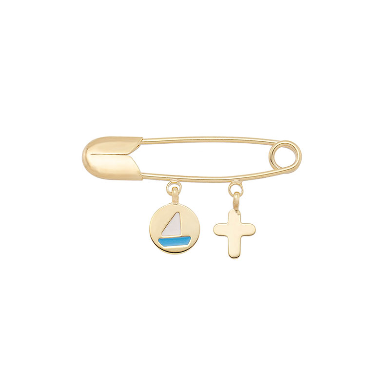 Παιδική Χρυσή Παραμάνα για Αγόρι Κ9 με Καραβάκι και Σταυρό.