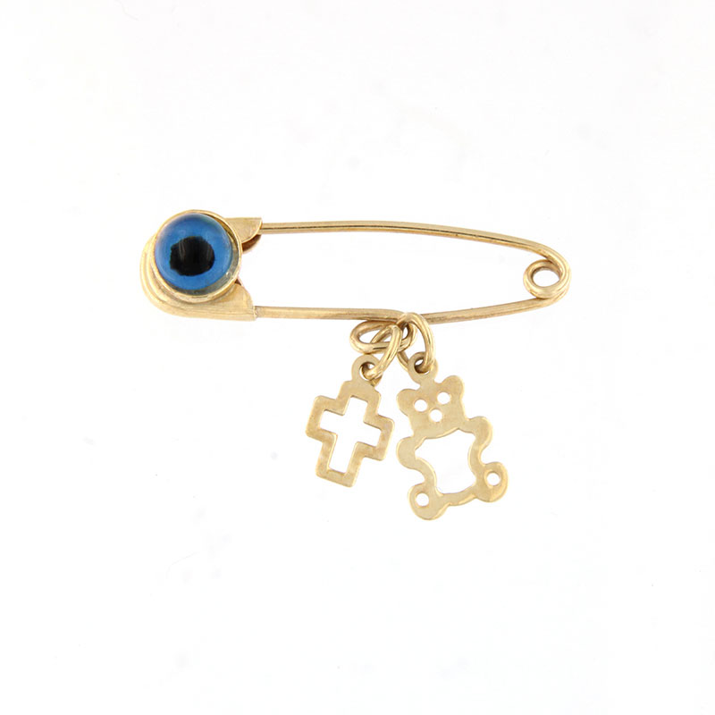 Παιδική Χρυσή Παραμάνα με Ματάκι για Αγόρι και Κορίτσι Κ9 με Σταυρό και Αρκουδάκι.