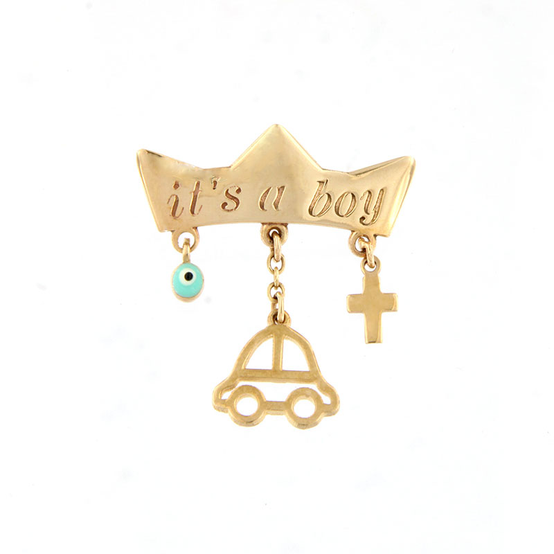 Παιδική Χρυσή Παραμάνα για Αγόρι Κ9 με Κορώνα, Ματάκι, Σταυρουδάκι και Αυτοκινητάκι.

