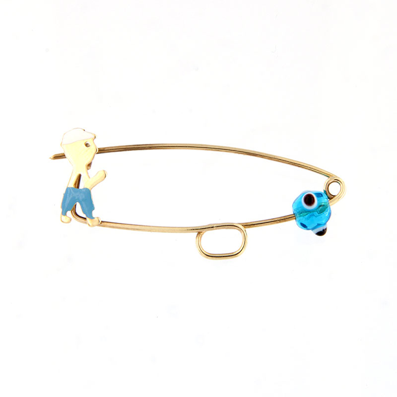 Παιδική Χρυσή Παραμάνα Κ9 για Αγόρι με Σμάλτο, Ματάκι και Οβάλ Κρίκο.