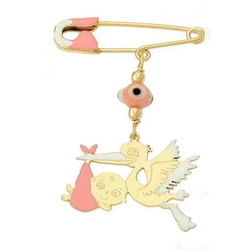 Παιδική Χρυσή Παραμάνα Κ9 για Κορίτσι με Πελαργό και Μωράκι.