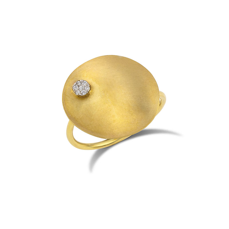 Handmade K14 Yellow Gold Matte Ring with Zircon.