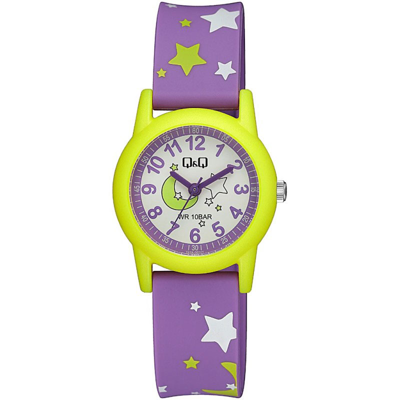 Παιδικό Ρολόι Χειρός Q&Q με Λευκό Καντράν και Μωβ Καουτσούκ Λουράκι.