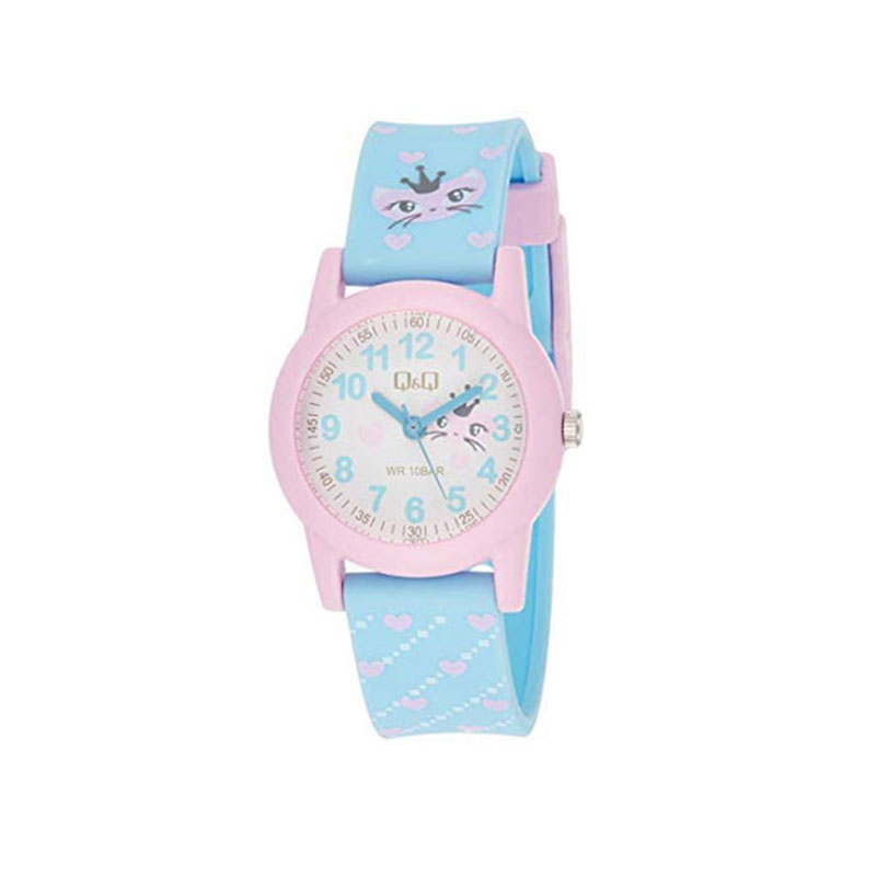 Παιδικό Ρολόι Χειρός Q&Q με Λευκό Καντράν και Γαλάζιο Καουτσούκ Λουράκι.