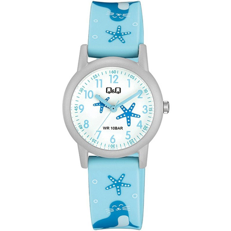 Παιδικό Ρολόι Χειρός Q&Q με Λευκό Καντράν και Γαλάζιο Καουτσούκ Λουράκι.