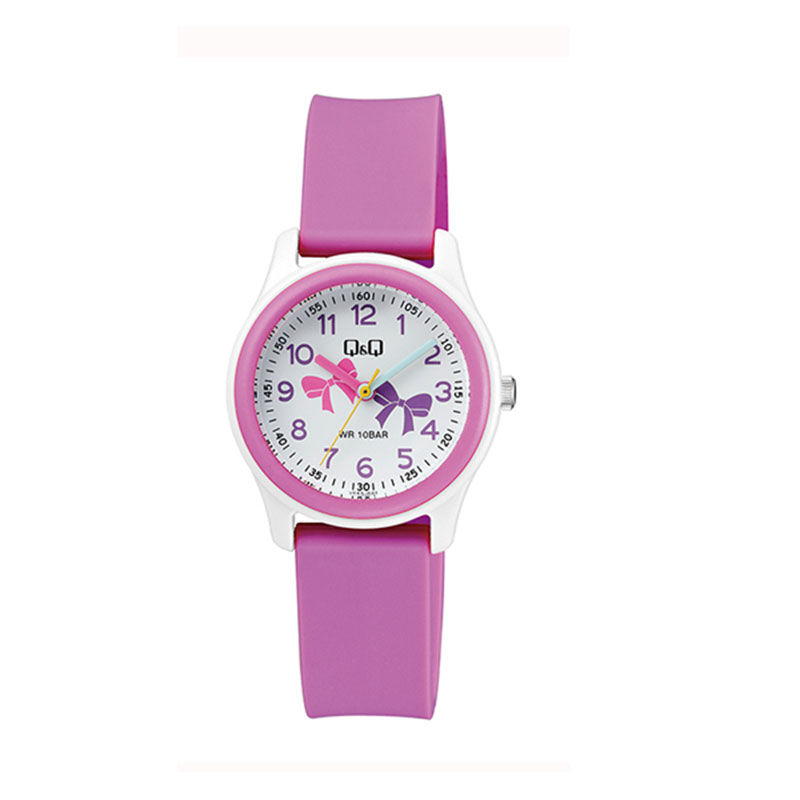 Παιδικό Ρολόι Χειρός Q&Q με Λευκό Καντράν και Φούξια Καουτσούκ Λουράκι.