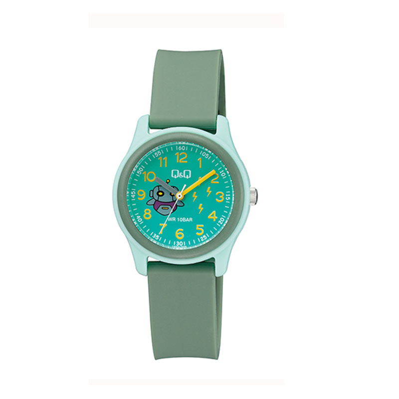 Παιδικό Ρολόι Χειρός Q&Q με Πράσινο Καντράν και Πράσινο Καουτσούκ Λουράκι.
