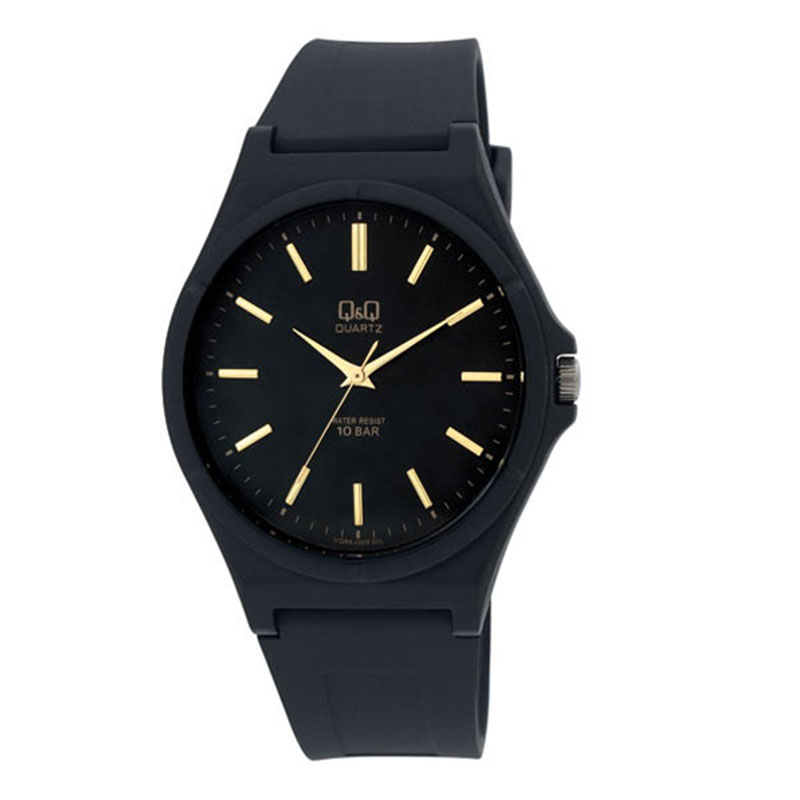 Ρολόι Χειρός Q&Q με Μαύρο Καντράν και Μαύρο Καουτσούκ Λουράκι.