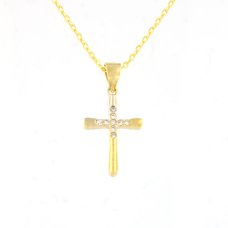 Γυναικείος Ασημένιος Σταυρός Με Αλυσίδα 925 Διακοσμημένος Με Λευκά Ζιργκόν.