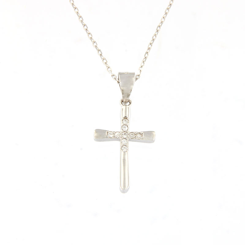 Γυναικείος Ασημένιος Σταυρός Με Αλυσίδα 925 Διακοσμημένος Με Λευκά Ζιργκόν.