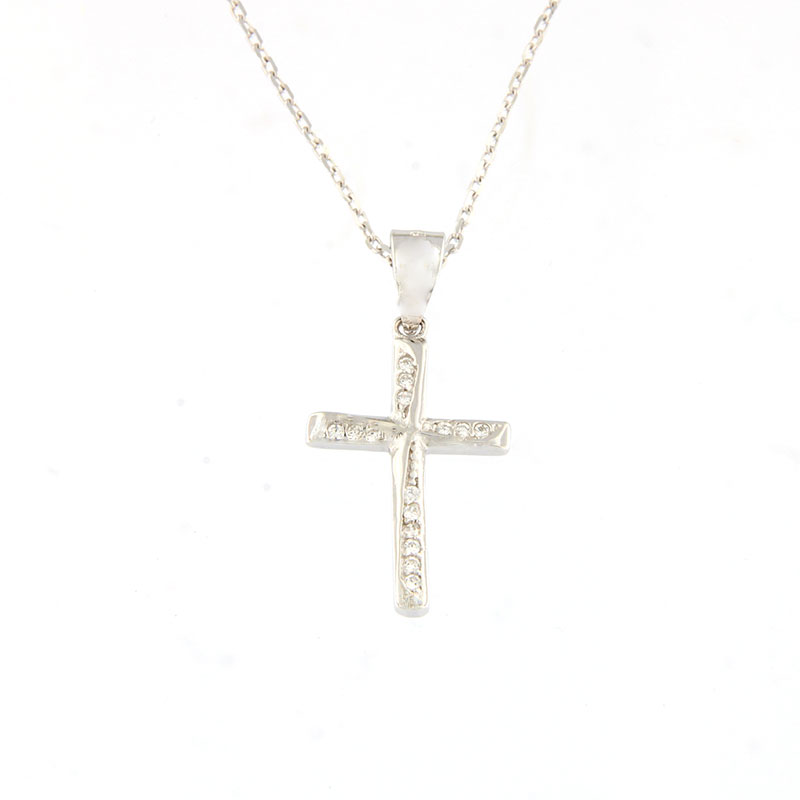Γυναικείος Ασημένιος Σταυρός Με Αλυσίδα 925 Και Λευκά Ζιργκόν.
