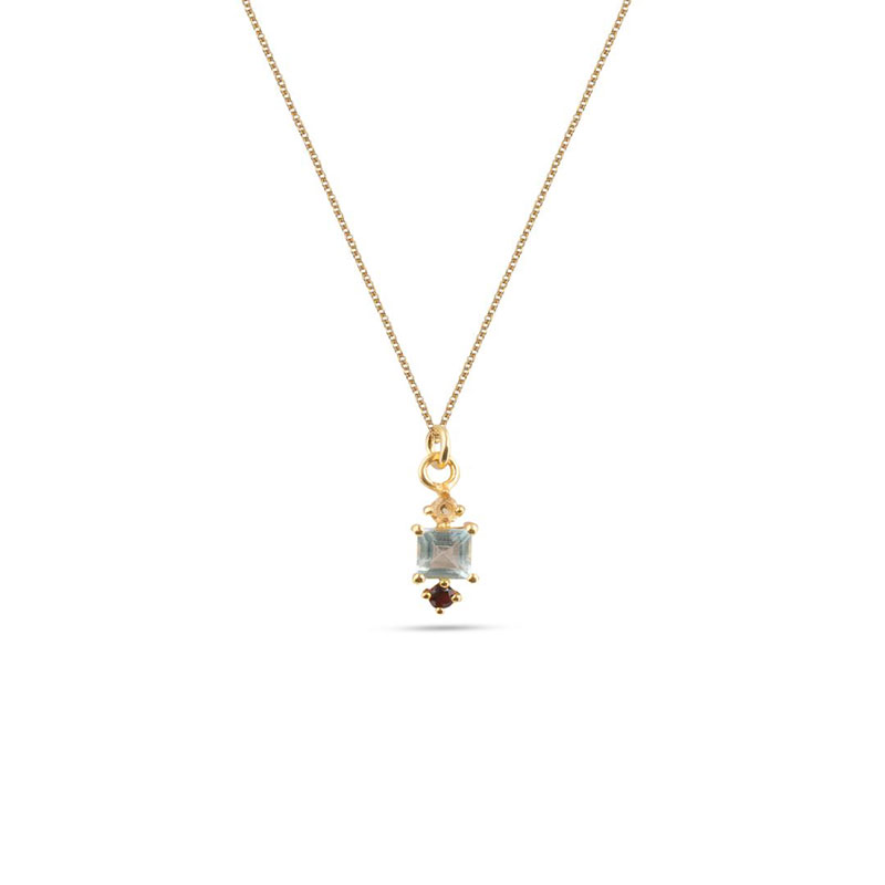 Γυναικείο Χειροποίητο Ασημένιο Επιχρυσωμένο Κολιέ 925 με Φυσικό Τοπάζι και Δύο Φυσικά Σιτρίν.