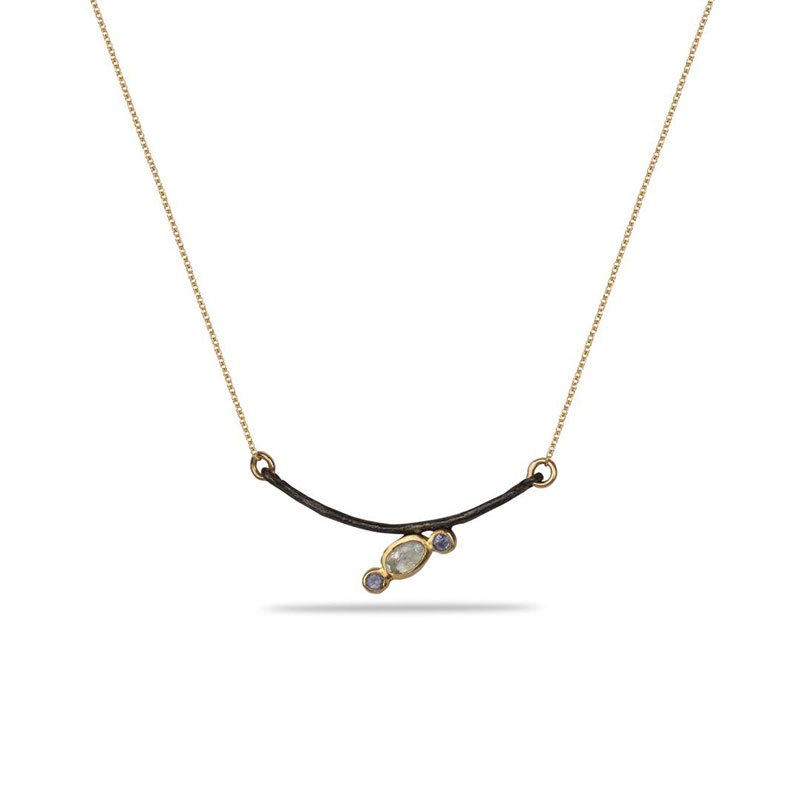 Γυναικείο Χειροποίητο Ασημένιο Κολιέ 925 με Φυσική Ακουαμαρίνα και Ιολίτες.