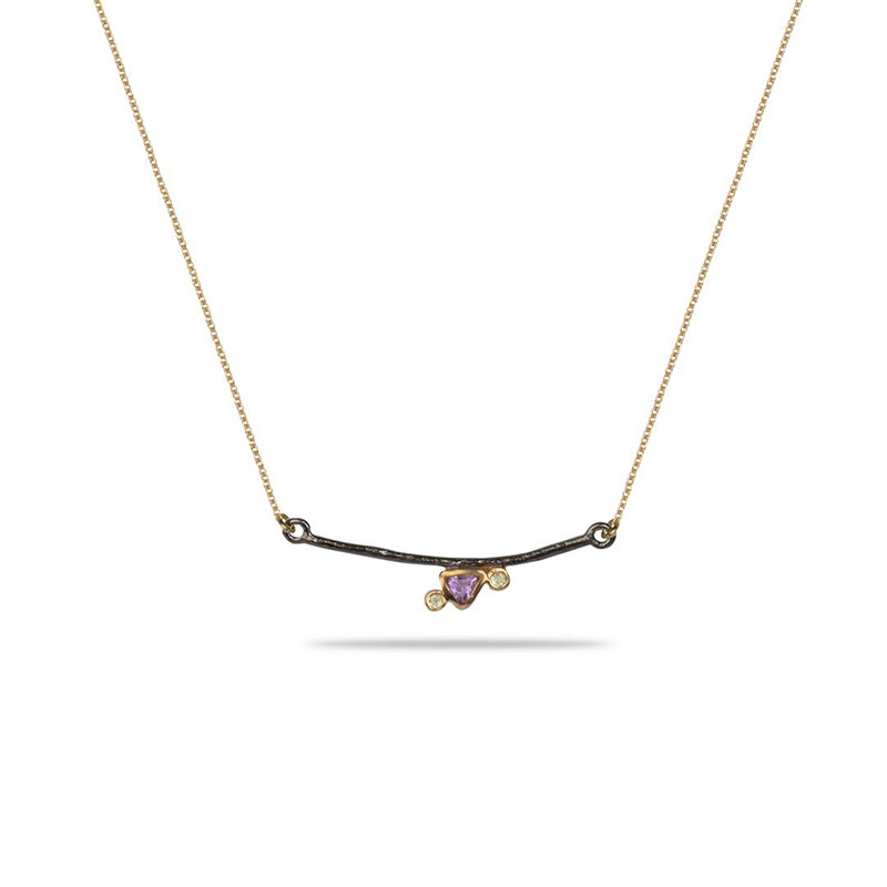 Γυναικείο Χειροποίητο Ασημένιο Κολιέ 925 με Φυσικό Αμέθυστο και Περίδοτα.