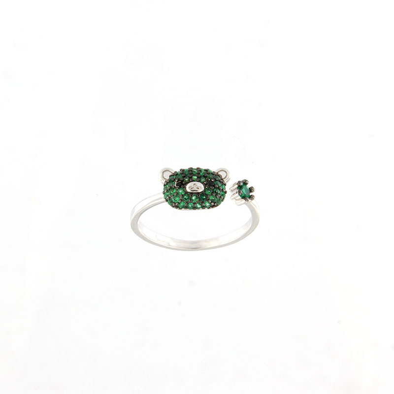 Παιδικό Ασημένιο Δαχτυλίδι Ανοιγόμενο με Γατούλα και Πράσινα Ζιργκόν.