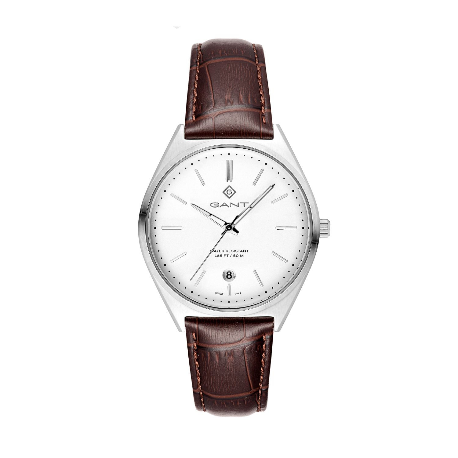 Ανδρικό Ρολόι GANT Abington – Λευκό Καντράν & Καφέ Δερμάτινο Λουράκι.