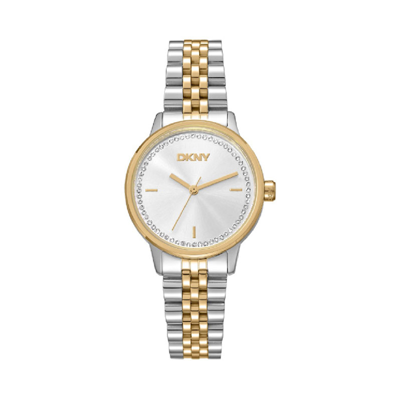 Γυναικείο Ρολόι DKNY από Δίχρωμο Ανοξείδωτο Ατσάλι – Λευκό Καντράν & Μπρασελέ.