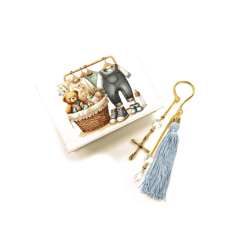 Διακοσμητικό Κρεμαστό Γούρι για Αγόρι με Σταυρό & Λευκά Κρύσταλλα – Επιχρυσωμένο 24K.