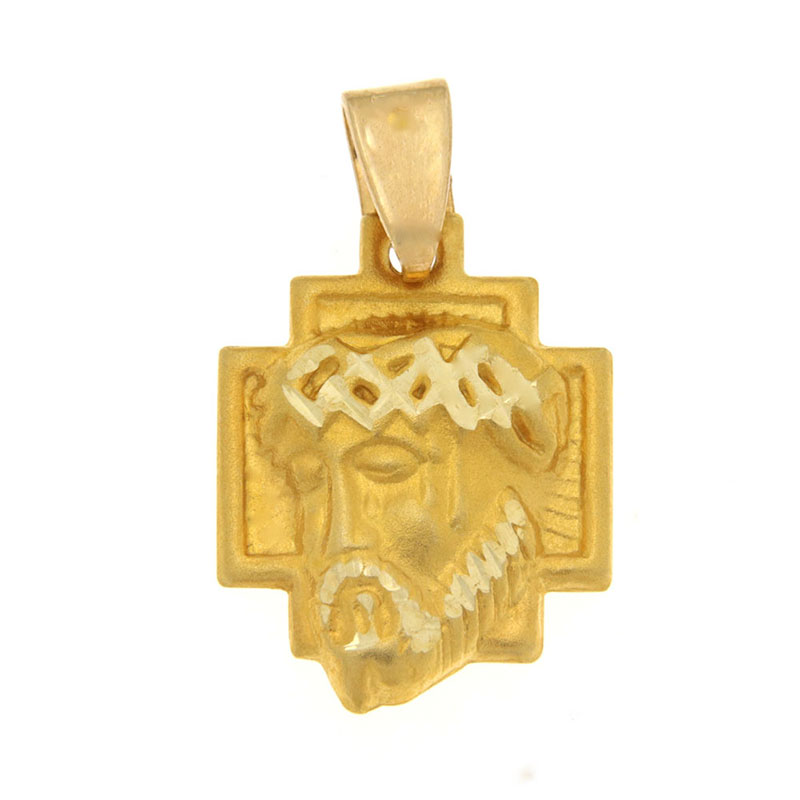 Σταυρός με Κεφαλή του Ιησού Χριστού για Αγόρι από Κίτρινο Χρυσό Κ14.